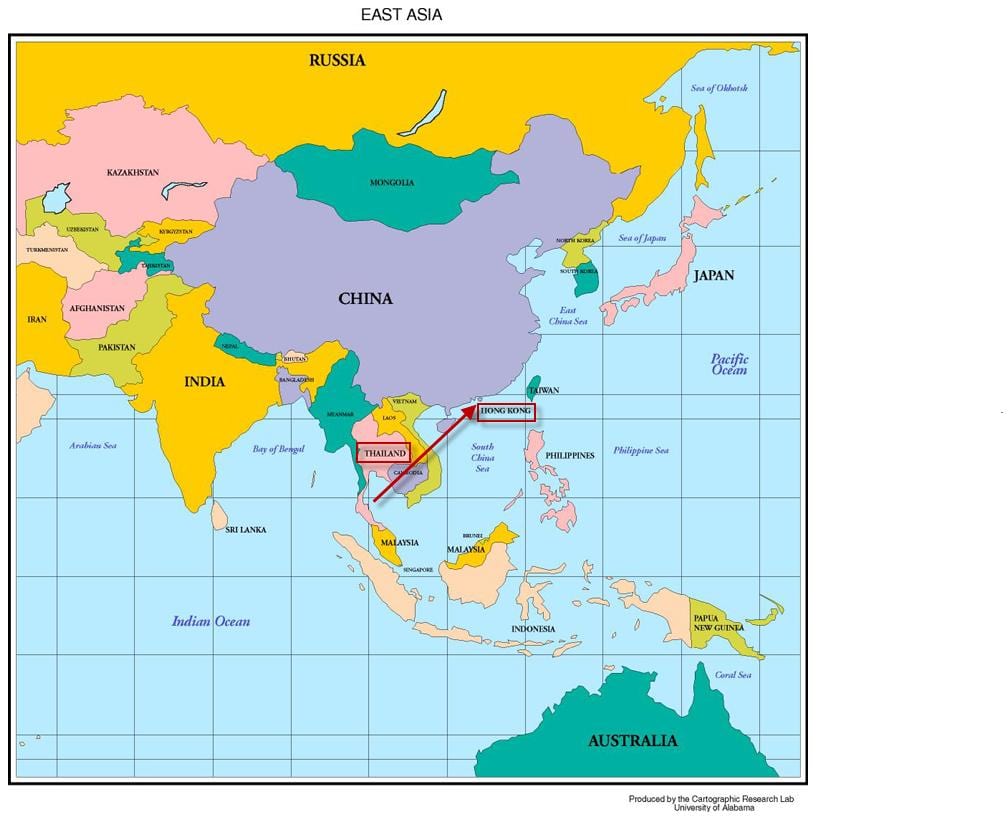 Hong Kong ਵਿੱਚ ਏਸ਼ੀਆ ਦਾ ਨਕਸ਼ਾ