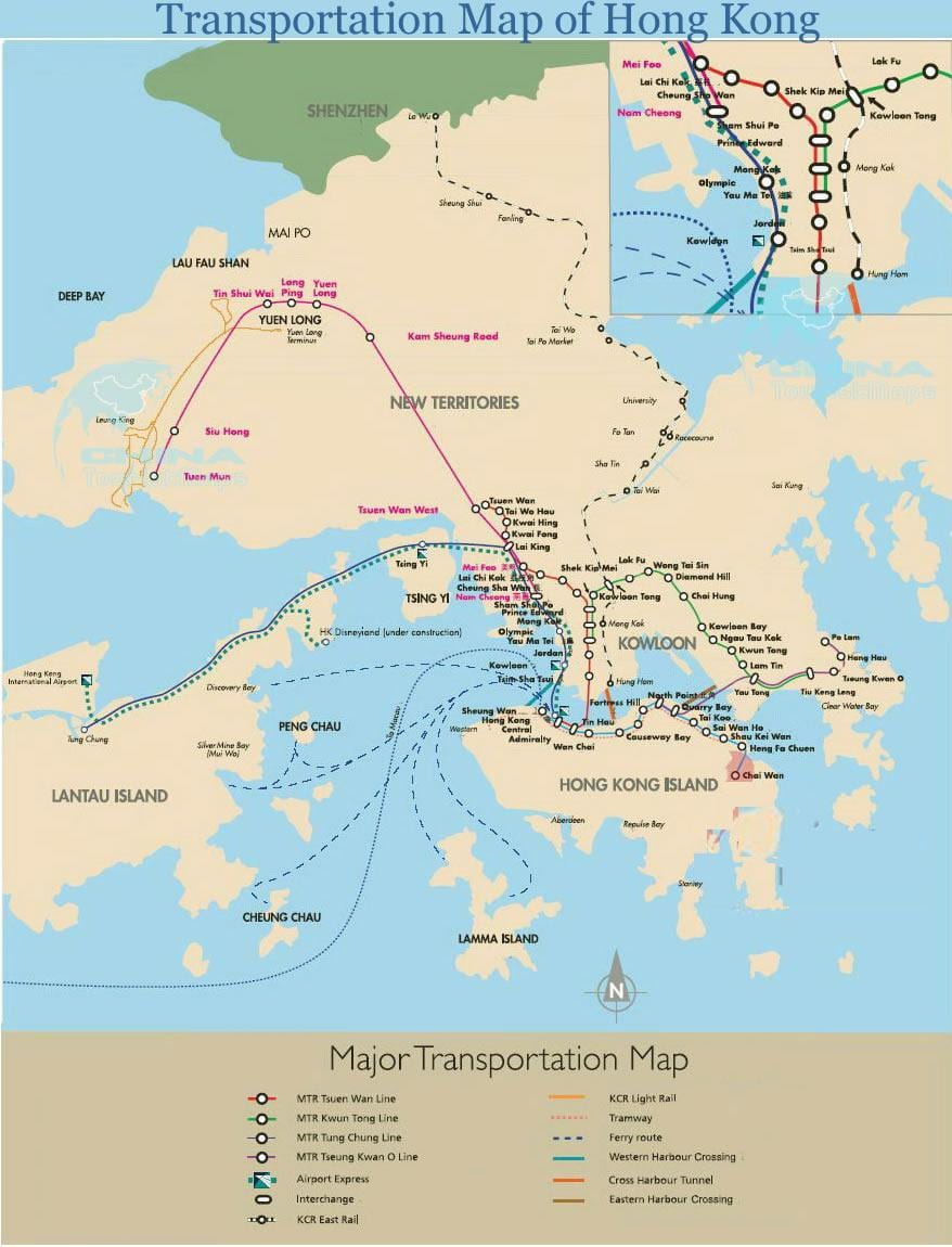 Hong Kong ਤੱਕ ਫੈਰੀ ਰਸਤੇ ਦਾ ਨਕਸ਼ਾ
